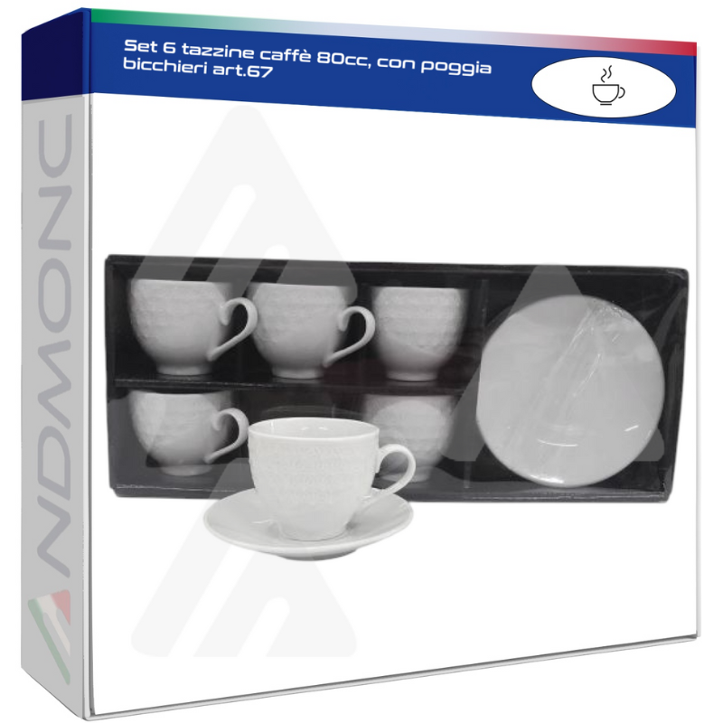 Set 6 tazzine caffè 80cc, con poggia bicchieri art.67