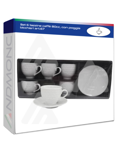 Set 6 tazzine caffè 80cc, con poggia bicchieri art.67