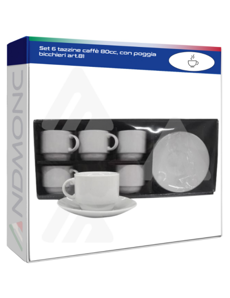Set 6 tazzine caffè 80cc, con poggia bicchieri art.81