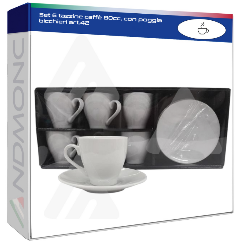 Set 6 tazzine caffè 80cc, con poggia bicchieri art.42