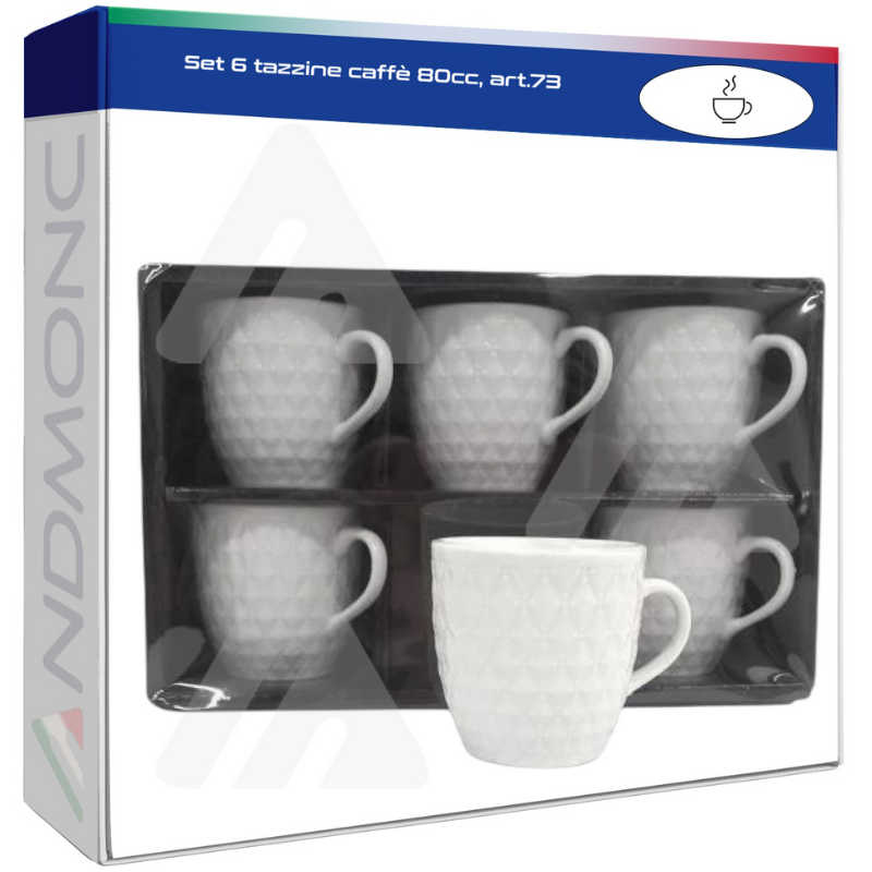 Set 6 tazzine caffè 80cc, con poggia bicchieri art.73