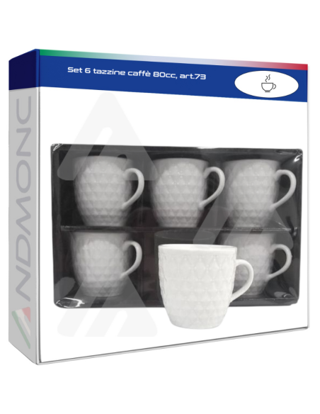 Set 6 tazzine caffè 80cc, con poggia bicchieri art.73