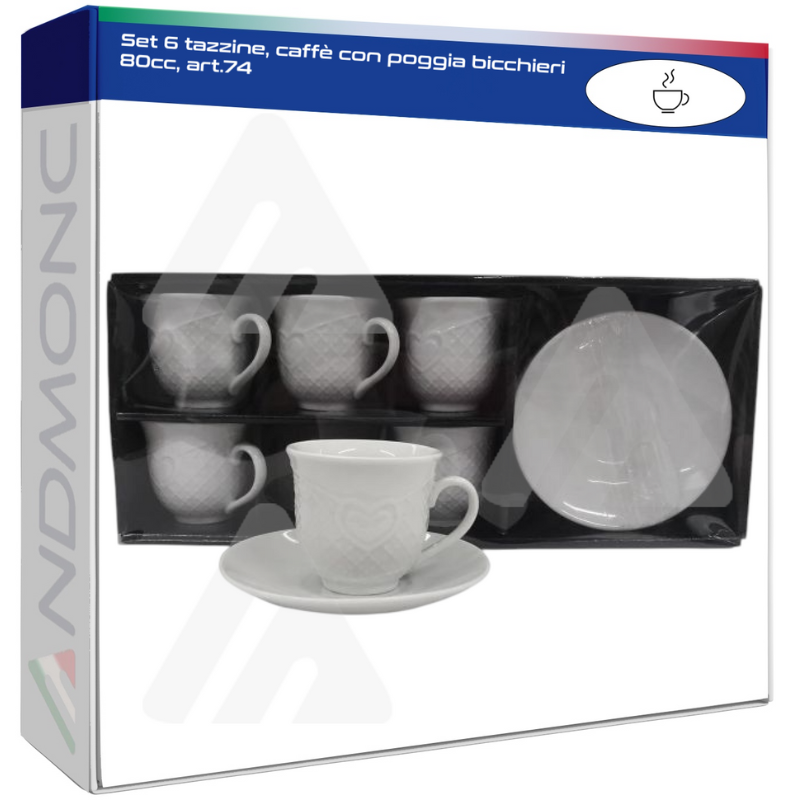 Set 6 tazzine, caffè con poggia bicchieri 80cc, art.74