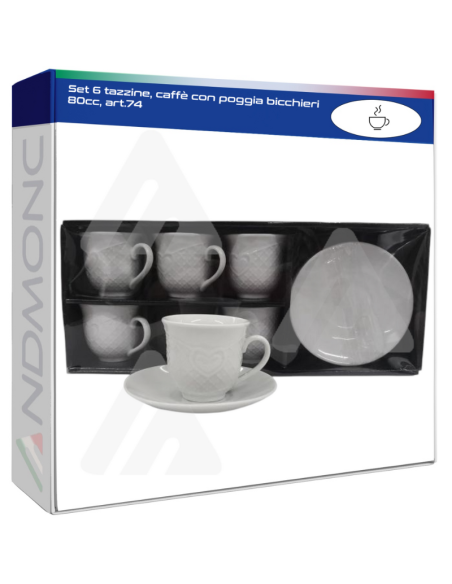 Set 6 tazzine, caffè con poggia bicchieri 80cc, art.74