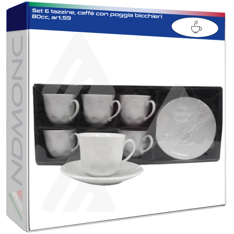 Set 6 tazzine, caffè con poggia bicchieri 80cc, art.59