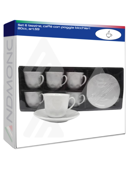 Set 6 tazzine, caffè con poggia bicchieri 80cc, art.59