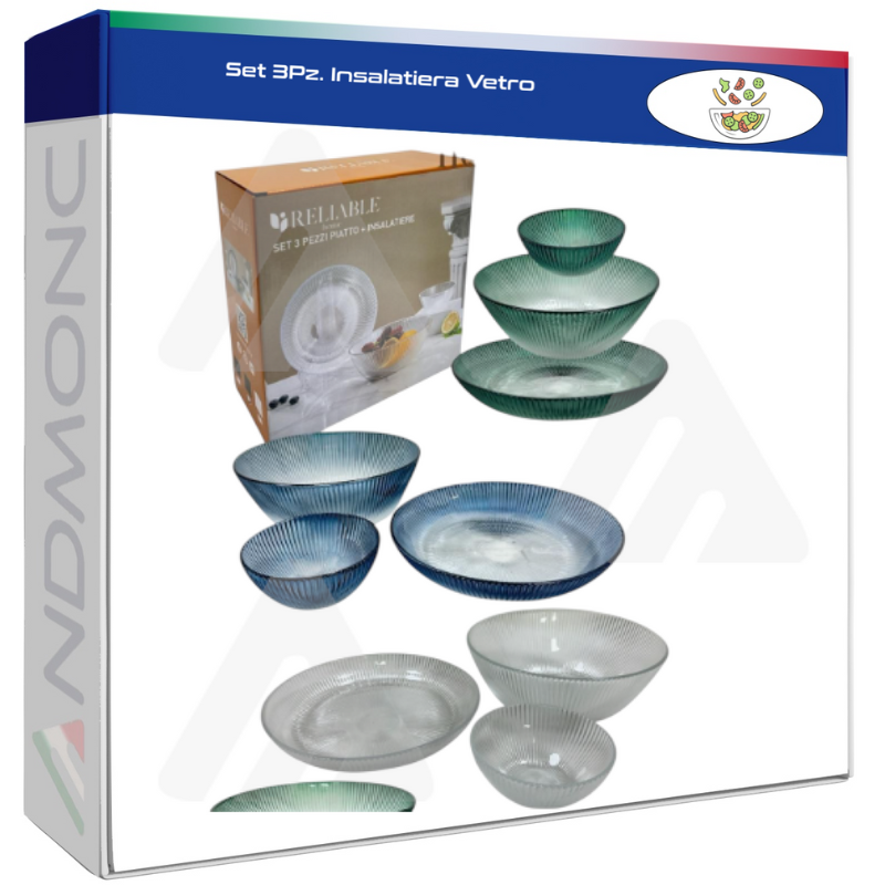 Set 3 Insalatiere in Vetro – Ciotole Trasparenti Resistenti e Versatili per Cucina
