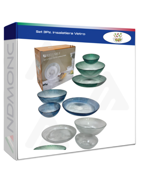 Set 3 Insalatiere in Vetro – Ciotole Trasparenti Resistenti e Versatili per Cucina