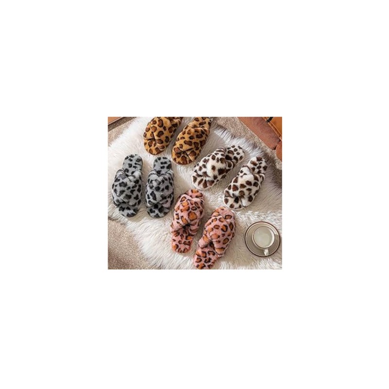 Pantofole peluche leopardate aperte