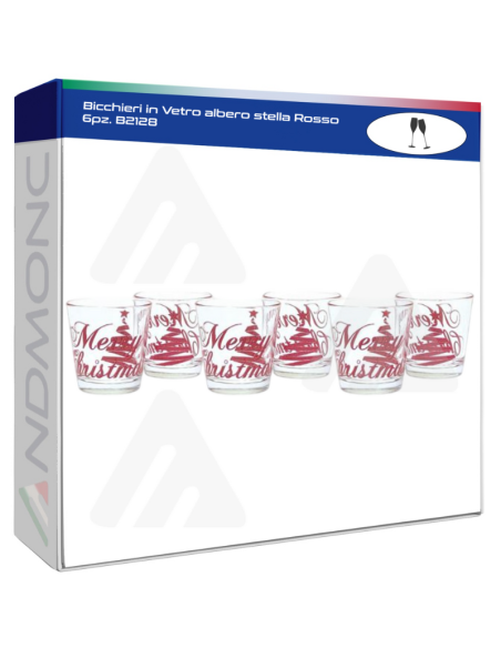 Bicchieri in Vetro albero stella Rosso 6pz. B2128