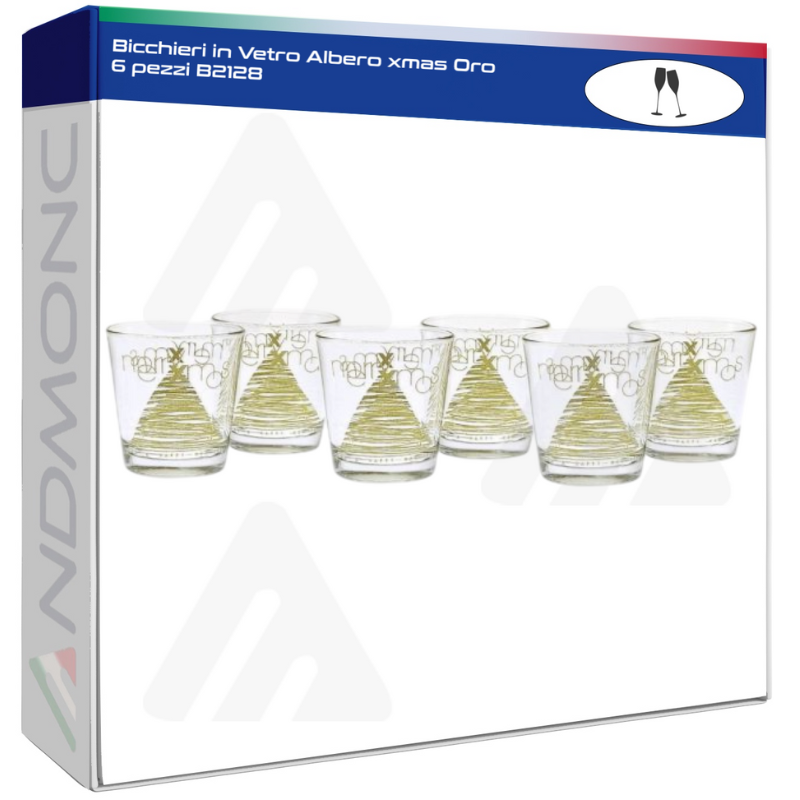 Bicchieri in Vetro Albero xmas Oro 6 pezzi B2128