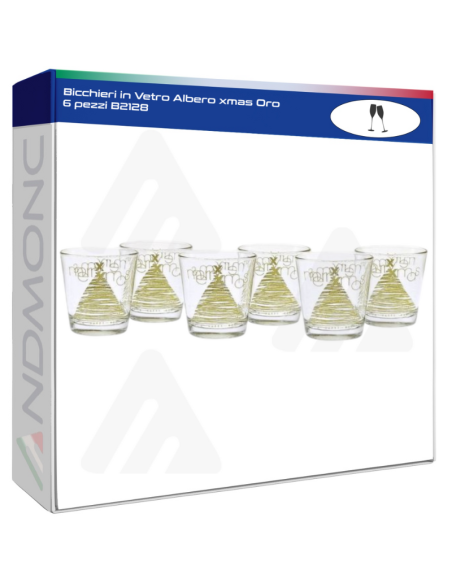 Bicchieri in Vetro Albero xmas Oro 6 pezzi B2128