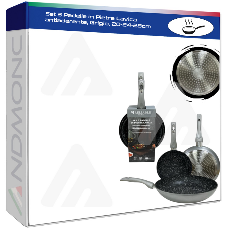 Set 3 Padelle in Pietra Lavica antiaderente,...