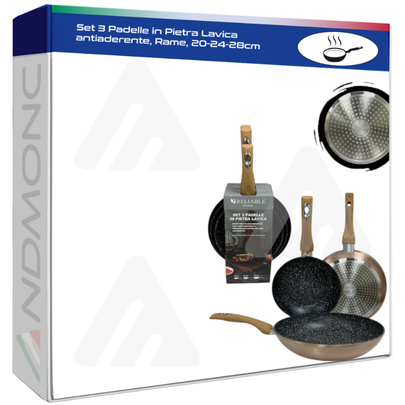 Set 3 Padelle in Pietra Lavica antiaderente,...