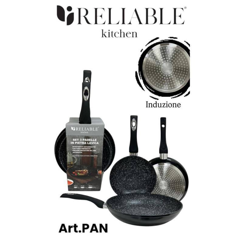 Set 3 Padelle in Pietra Lavica antiaderente,...