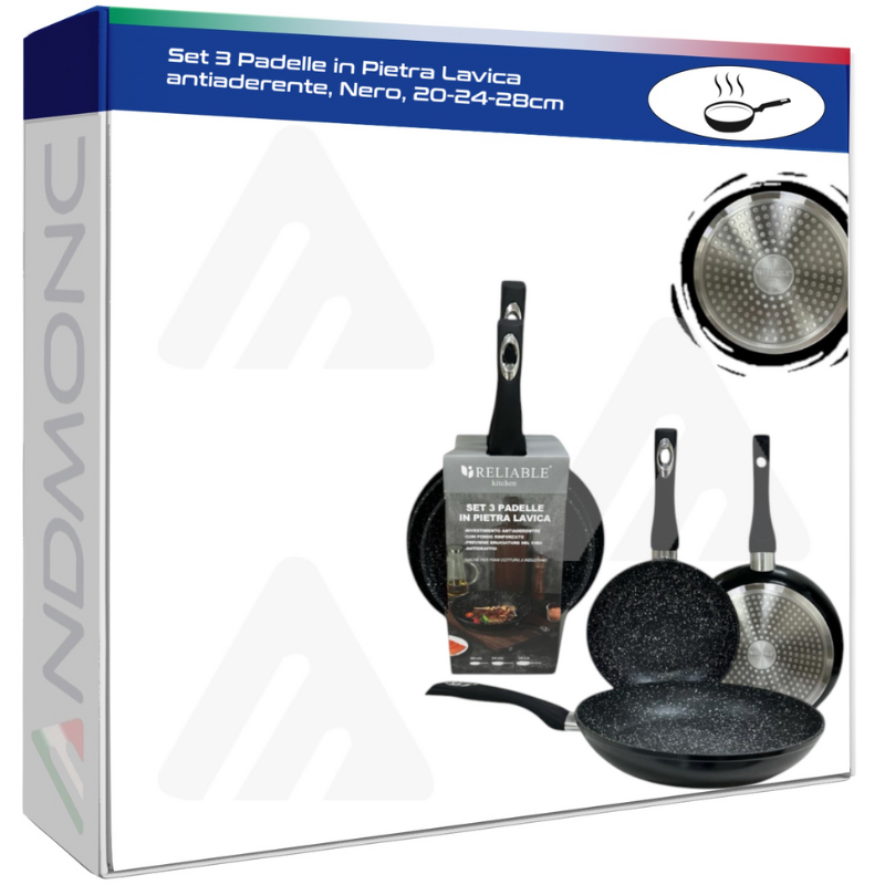 Set 3 Padelle in Pietra Lavica antiaderente,...