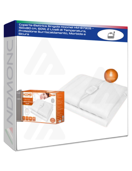 Coperta Elettrica Singola Hoomei HM-8730S – 150x80 cm, 60W, 2 Livelli di Temperatura, Protezione Surriscaldamento