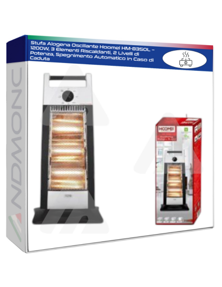 Stufa Alogena Oscillante Hoomei HM-8350L – 1200W, 3 Elementi Riscaldanti, 2 Livelli di Potenza