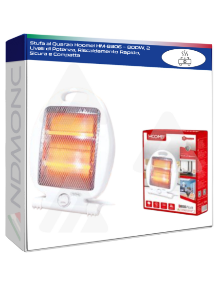 Stufa al Quarzo Hoomei HM-8306 – 800W, 2 Livelli di Potenza, Riscaldamento Rapido, Sicura e Compatta