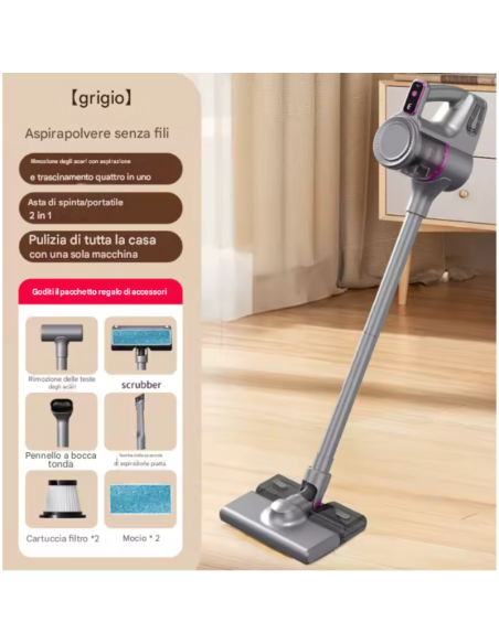Aspirapolvere Senza Fili 4-in-1 HB-801 – Potente Motore 15000Pa, Rimozione Acari, Filtro Multiplo, Pulizia Multiuso
