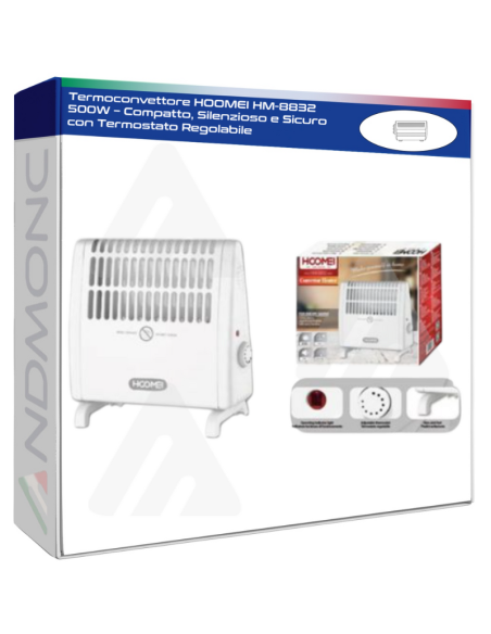 Termoconvettore HOOMEI HM-8832 500W – Compatto, Silenzioso e Sicuro con Termostato Regolabile