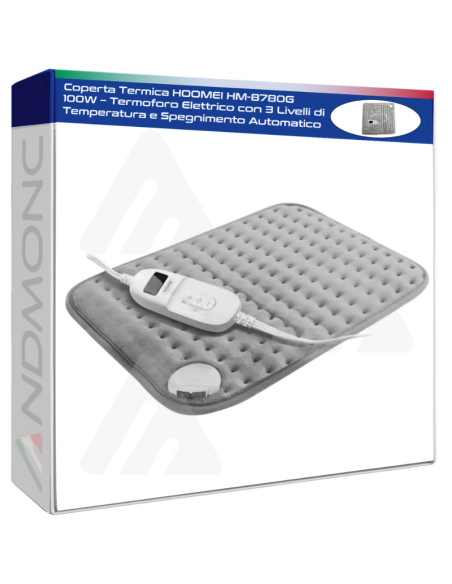 Coperta Termica HOOMEI HM-8780G 100W – Termoforo Elettrico con 3 Livelli di Temperatura e Spegnimento Automatico