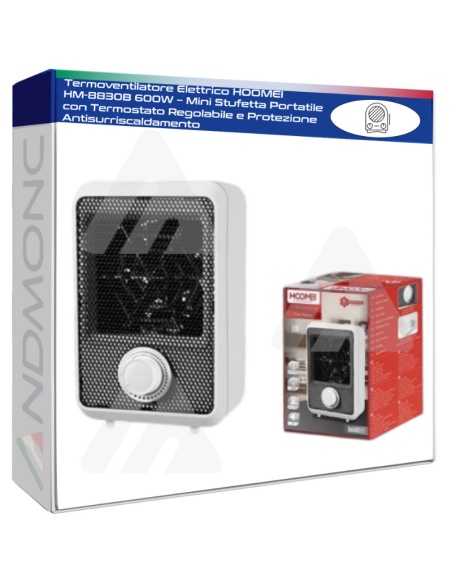 Termoventilatore Elettrico HOOMEI HM-8830B 600W – Mini Stufetta Portatile con Termostato Regolabile