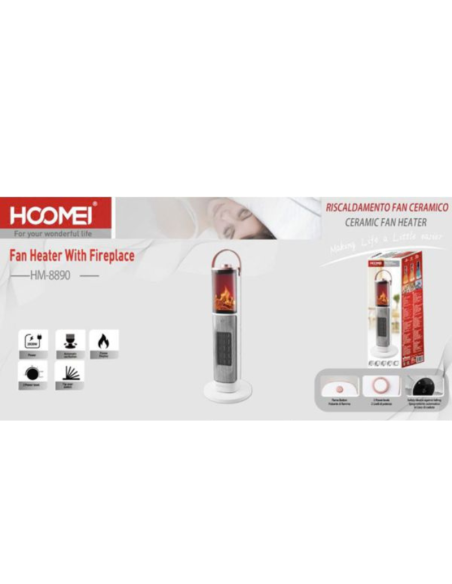 Termoventilatore Ceramico HOOMEI HM-8890 2000W – Stufa Elettrica con Effetto Camino e Oscillazione Automatica