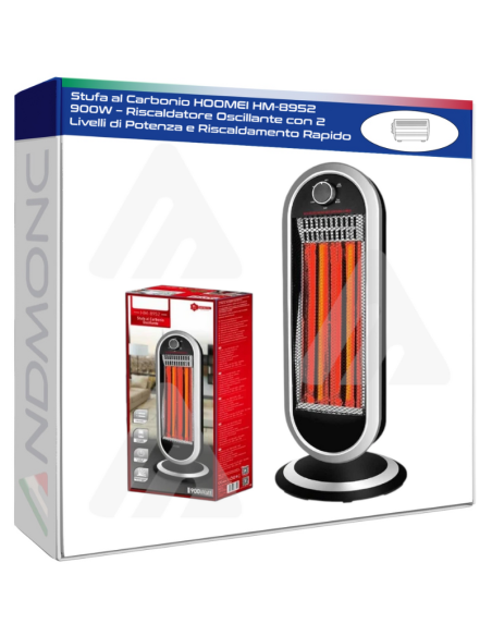 Stufa al Carbonio HOOMEI HM-8952 900W – Riscaldatore Oscillante con 2 Livelli di Potenza e Riscaldamento Rapido