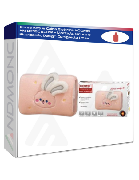Borsa Acqua Calda Elettrica HOOMEI HM-8538C 500W – Morbida, Sicura e Ricaricabile, Design Coniglietto Rosa