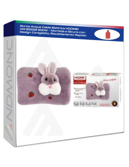 Borsa Acqua Calda Elettrica HOOMEI HM-8555B 500W – Morbida e Sicura con Design Coniglietto, Riscaldamento Rapido