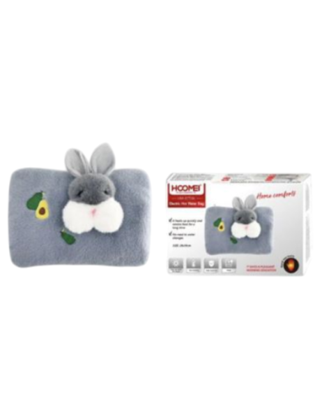 Borsa Acqua Calda Elettrica HOOMEI HM-8555A 500W – Morbida, Sicura e Lavabile con Design Coniglietto Grigio