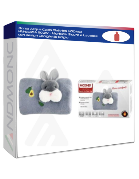 Borsa Acqua Calda Elettrica HOOMEI HM-8555A 500W – Morbida, Sicura e Lavabile con Design Coniglietto Grigio