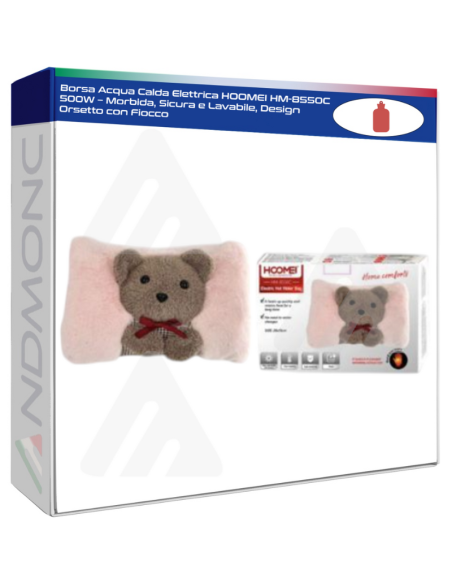 Borsa Acqua Calda Elettrica HOOMEI HM-8550C 500W – Morbida, Sicura e Lavabile, Design Orsetto con Fiocco