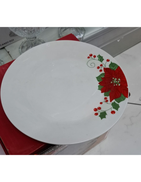 Servizio Piatti Natalizio 18 Pezzi – Design con Stella di Natale e Agrifoglio