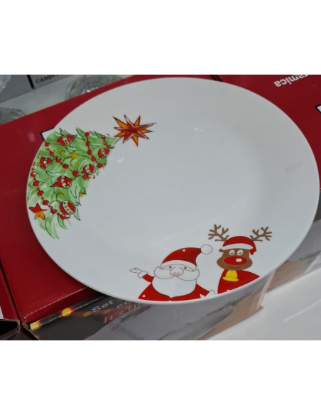 Servizio Piatti Natalizio 18 Pezzi – Design Babbo Natale, Renna e Albero di Natale