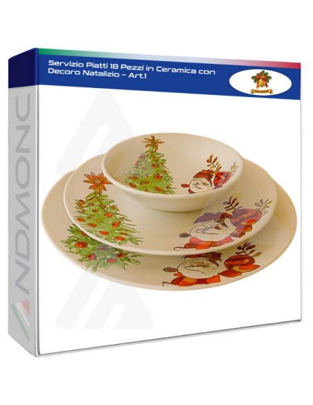 Servizio Piatti 18 Pezzi in Ceramica con Decoro Natalizio – Art.1