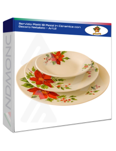 Servizio Piatti 18 Pezzi in Ceramica con Decoro Natalizio...