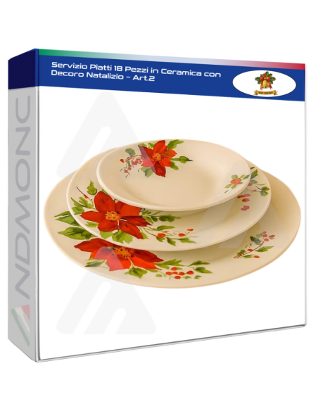 Servizio Piatti 18 Pezzi in Ceramica con Decoro Natalizio – Art.2
