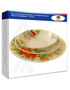 Servizio Piatti 18 Pezzi in Ceramica con Decoro Natalizio...