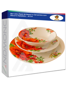 Servizio Piatti 18 Pezzi in Ceramica con Decoro Natalizio...