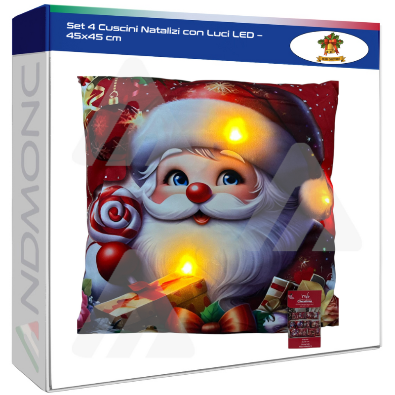 Set 4 Cuscini Natalizi con Luci LED – 45x45 cm