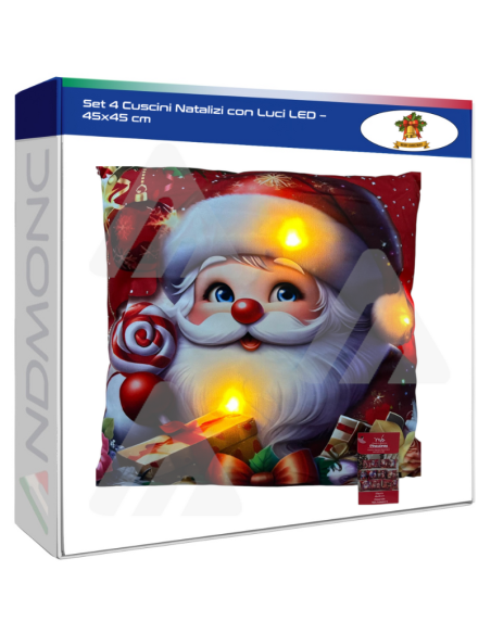 Set 4 Cuscini Natalizi con Luci LED – 45x45 cm