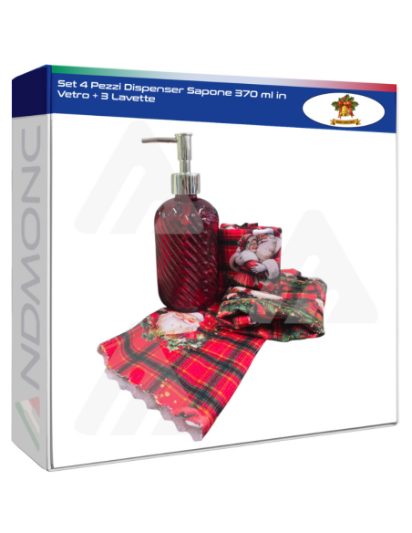 Set 4 Pezzi Dispenser Sapone 370 ml in Vetro + 3 Lavette