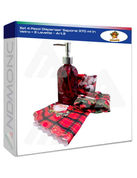 Set 4 Pezzi Dispenser Sapone 370 ml in Vetro + 3 Lavette – Art.3