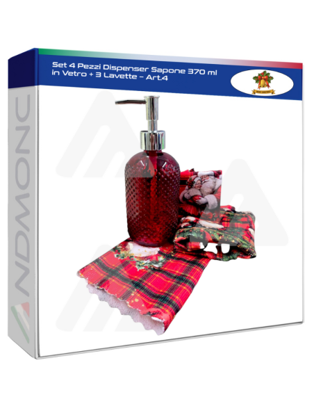 Set 4 Pezzi Dispenser Sapone 370 ml in Vetro + 3 Lavette – Art.4
