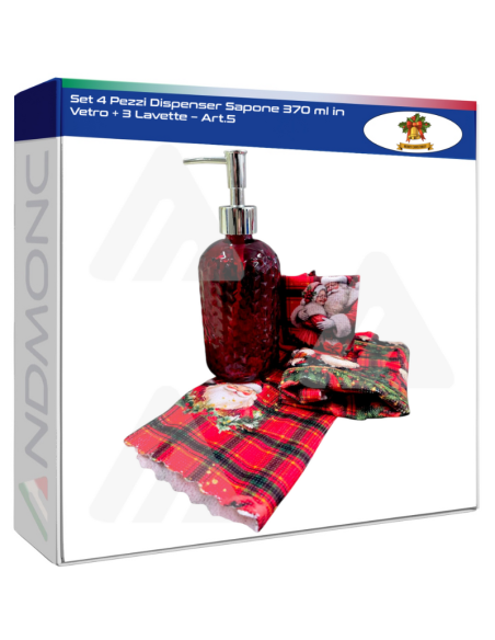 Set 4 Pezzi Dispenser Sapone 370 ml in Vetro + 3 Lavette – Art.5