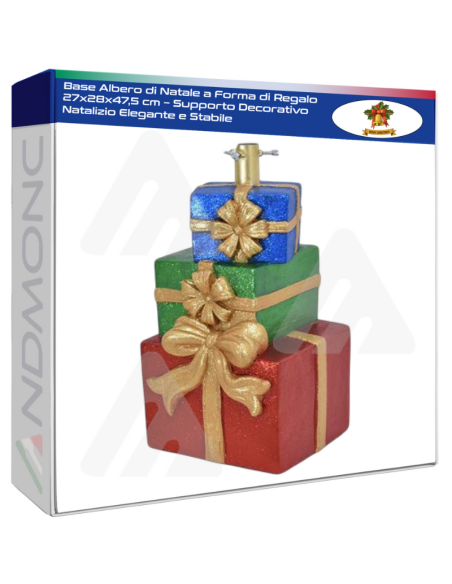 Base Albero di Natale a Forma di Regalo 27x28x47,5 cm – Supporto Decorativo Natalizio Elegante e Stabile