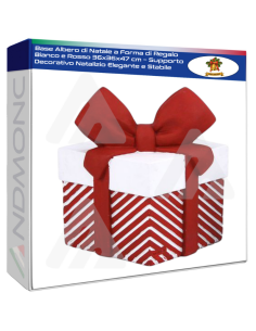 Base Albero di Natale a Forma di Regalo Bianco e Rosso...