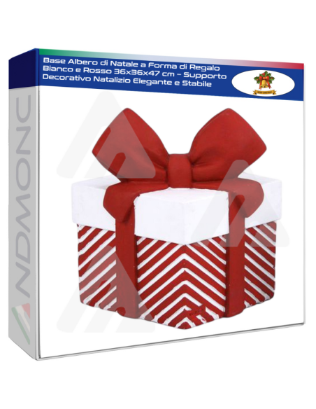 Base Albero di Natale a Forma di Regalo Bianco e Rosso 36x36x47 cm – Supporto Decorativo Natalizio Elegante e Stabile